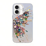 غطاء هاتف هجين من PC وTPU مطلي بالفضة بنقشة فراشة، لهواتف iPhone 16 Pro، iPhone 16 Plus، iPhone 16، iPhone 15 Pro Max، iPhone 15 Pro، iPhone 15 Plus