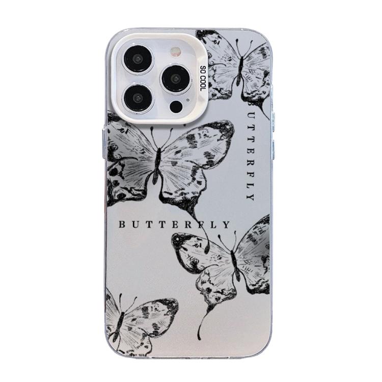 غطاء هاتف هجين من PC وTPU مطلي بالفضة بنقشة فراشة، لهواتف iPhone 16 Pro، iPhone 16 Plus، iPhone 16، iPhone 15 Pro Max، iPhone 15 Pro، iPhone 15 Plus