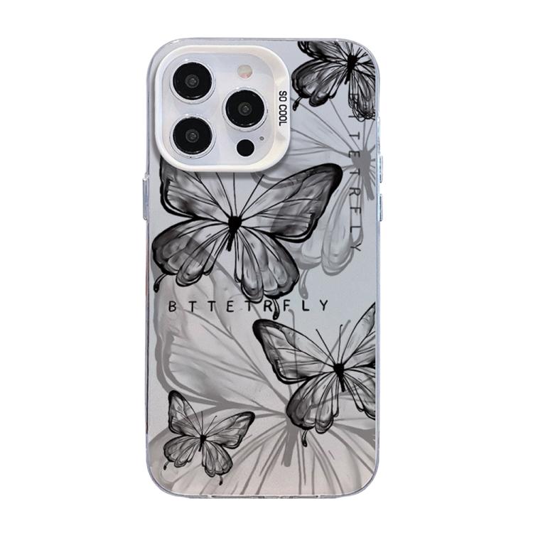 غطاء هاتف هجين من PC وTPU مطلي بالفضة بنقشة فراشة، لهواتف iPhone 16 Pro، iPhone 16 Plus، iPhone 16، iPhone 15 Pro Max، iPhone 15 Pro، iPhone 15 Plus