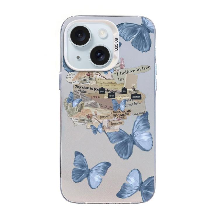 غطاء هاتف هجين من PC وTPU مطلي بالفضة بنقشة فراشة، لهواتف iPhone 16 Pro، iPhone 16 Plus، iPhone 16، iPhone 15 Pro Max، iPhone 15 Pro، iPhone 15 Plus
