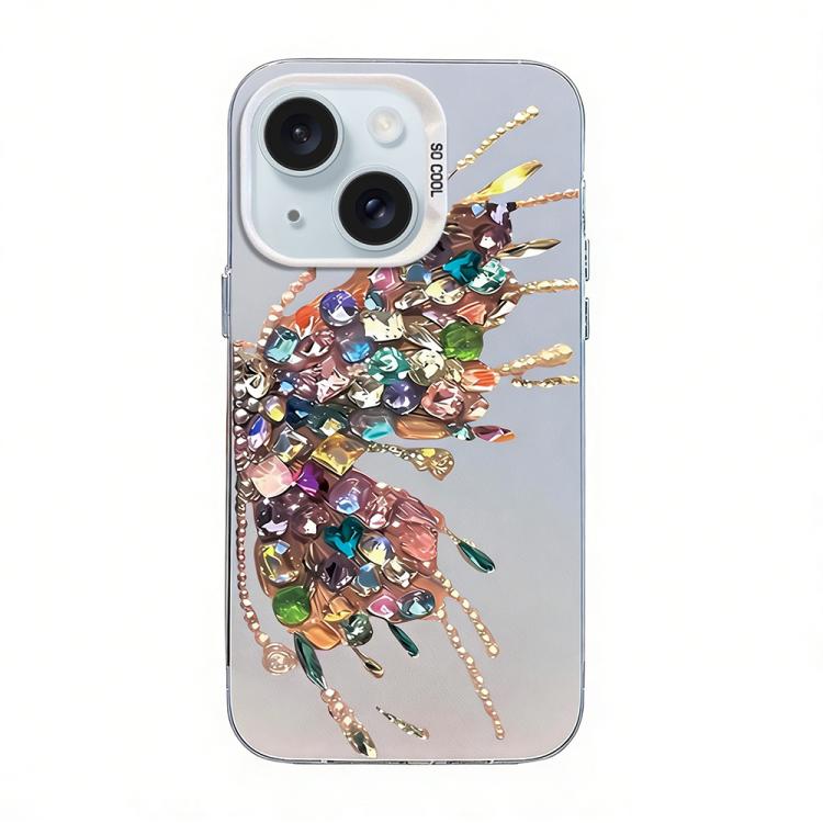 غطاء هاتف هجين من PC وTPU مطلي بالفضة بنقشة فراشة، لهواتف iPhone 16 Pro، iPhone 16 Plus، iPhone 16، iPhone 15 Pro Max، iPhone 15 Pro، iPhone 15 Plus