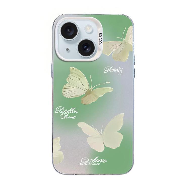 غطاء هاتف هجين من PC وTPU مطلي بالفضة بنقشة فراشة، لهواتف iPhone 15، iPhone 14 Plus، iPhone 14، iPhone 14 Pro، iPhone 14 Pro Max، iPhone SE 2022 / SE 2020