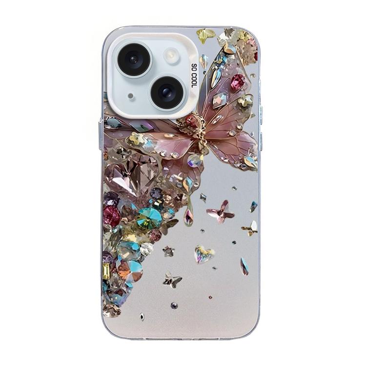 غطاء هاتف هجين من PC وTPU مطلي بالفضة بنقشة فراشة، لهواتف iPhone 15، iPhone 14 Plus، iPhone 14، iPhone 14 Pro، iPhone 14 Pro Max، iPhone SE 2022 / SE 2020