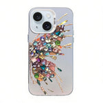 غطاء هاتف هجين من PC وTPU مطلي بالفضة بنقشة فراشة، لهواتف iPhone 15، iPhone 14 Plus، iPhone 14، iPhone 14 Pro، iPhone 14 Pro Max، iPhone SE 2022 / SE 2020