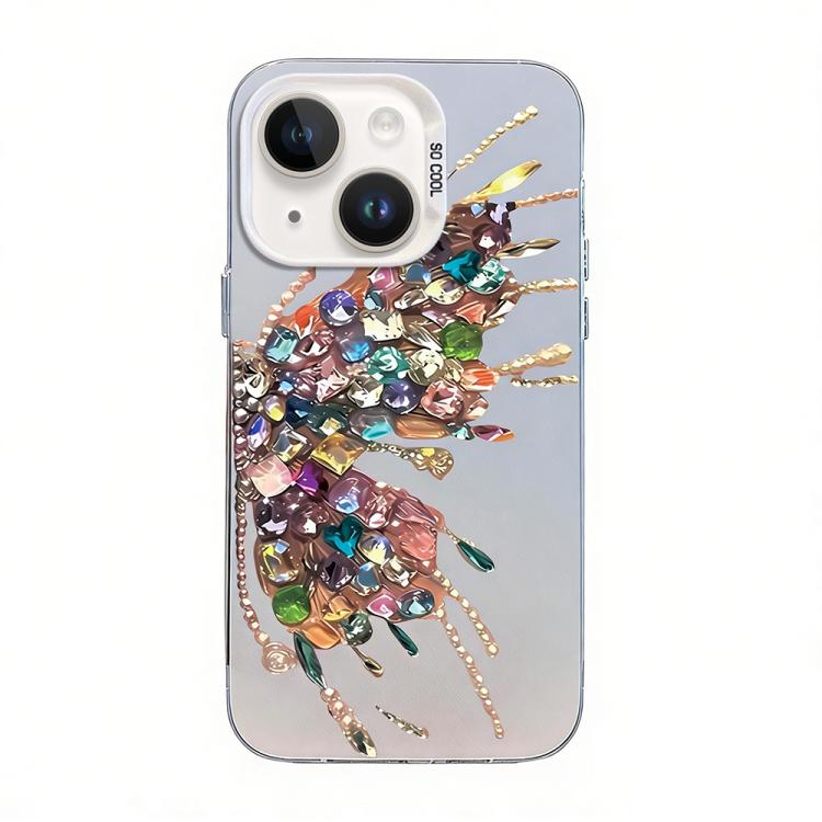غطاء هاتف هجين من PC وTPU مطلي بالفضة بنقشة فراشة، لهواتف iPhone 15، iPhone 14 Plus، iPhone 14، iPhone 14 Pro، iPhone 14 Pro Max، iPhone SE 2022 / SE 2020