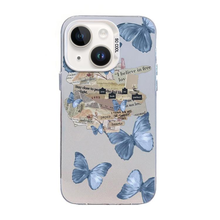 غطاء هاتف هجين من PC وTPU مطلي بالفضة بنقشة فراشة، لهواتف iPhone 15، iPhone 14 Plus، iPhone 14، iPhone 14 Pro، iPhone 14 Pro Max، iPhone SE 2022 / SE 2020