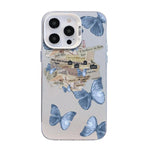 غطاء هاتف هجين من PC وTPU مطلي بالفضة بنقشة فراشة، لهواتف iPhone 15، iPhone 14 Plus، iPhone 14، iPhone 14 Pro، iPhone 14 Pro Max، iPhone SE 2022 / SE 2020