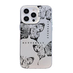 غطاء هاتف هجين من PC وTPU مطلي بالفضة بنقشة فراشة، لهواتف iPhone 15، iPhone 14 Plus، iPhone 14، iPhone 14 Pro، iPhone 14 Pro Max، iPhone SE 2022 / SE 2020