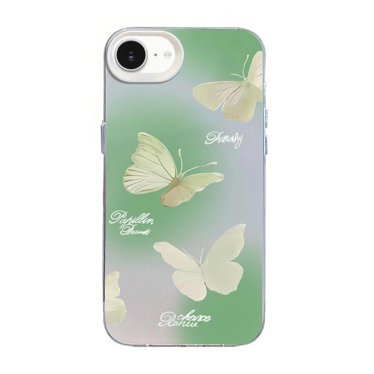 غطاء هاتف هجين من PC وTPU مطلي بالفضة بنقشة فراشة، لهواتف iPhone 15، iPhone 14 Plus، iPhone 14، iPhone 14 Pro، iPhone 14 Pro Max، iPhone SE 2022 / SE 2020