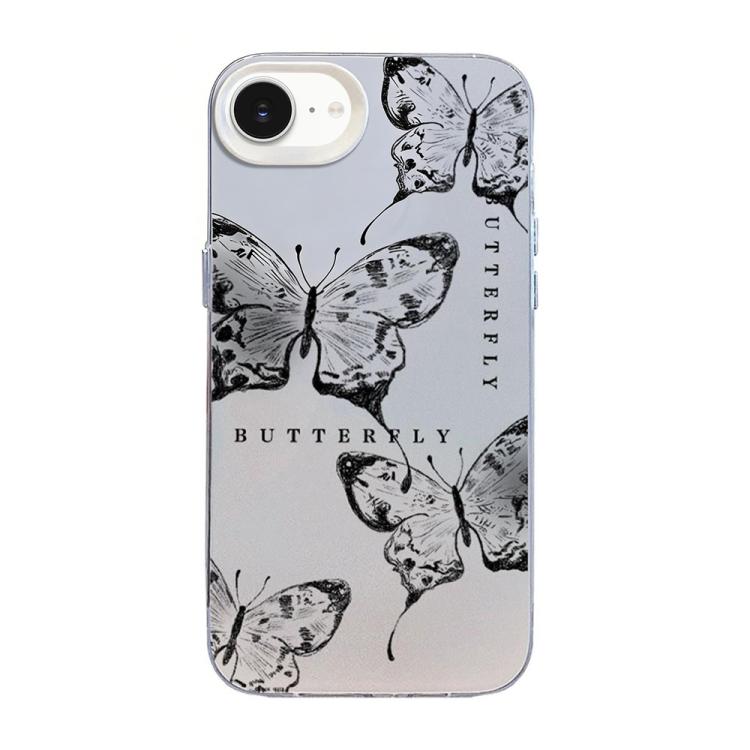 غطاء هاتف هجين من PC وTPU مطلي بالفضة بنقشة فراشة، لهواتف iPhone 15، iPhone 14 Plus، iPhone 14، iPhone 14 Pro، iPhone 14 Pro Max، iPhone SE 2022 / SE 2020