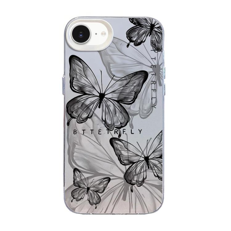 غطاء هاتف هجين من PC وTPU مطلي بالفضة بنقشة فراشة، لهواتف iPhone 15، iPhone 14 Plus، iPhone 14، iPhone 14 Pro، iPhone 14 Pro Max، iPhone SE 2022 / SE 2020