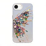 غطاء هاتف هجين من PC وTPU مطلي بالفضة بنقشة فراشة، لهواتف iPhone 15، iPhone 14 Plus، iPhone 14، iPhone 14 Pro، iPhone 14 Pro Max، iPhone SE 2022 / SE 2020