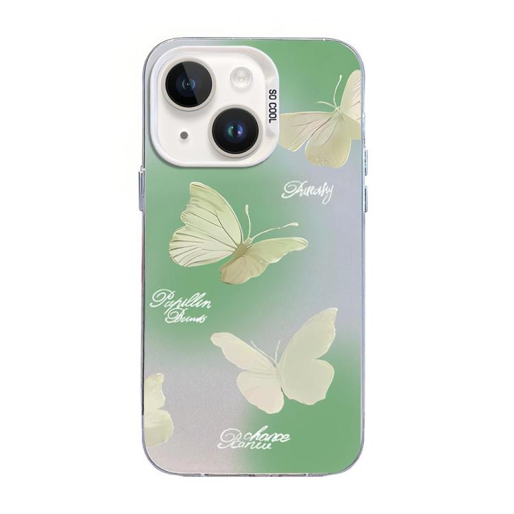غطاء هاتف هجين من PC وTPU مطلي بالفضة بنقشة فراشة، لهواتف iPhone 13 Pro Max، iPhone 13 Pro، iPhone 13، iPhone 13 mini، iPhone 12 Pro Max، iPhone 12 Pro
