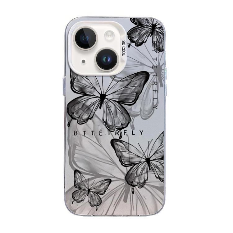 غطاء هاتف هجين من PC وTPU مطلي بالفضة بنقشة فراشة، لهواتف iPhone 13 Pro Max، iPhone 13 Pro، iPhone 13، iPhone 13 mini، iPhone 12 Pro Max، iPhone 12 Pro