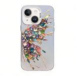 غطاء هاتف هجين من PC وTPU مطلي بالفضة بنقشة فراشة، لهواتف iPhone 13 Pro Max، iPhone 13 Pro، iPhone 13، iPhone 13 mini، iPhone 12 Pro Max، iPhone 12 Pro