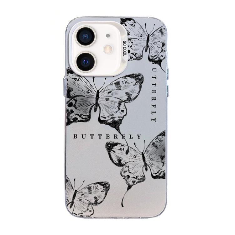 غطاء هاتف هجين من PC وTPU مطلي بالفضة بنقشة فراشة، لهواتف iPhone 12 mini، iPhone 11 Pro Max، iPhone 11، iPhone 11 Pro، iPhone XS / X، iPhone XR