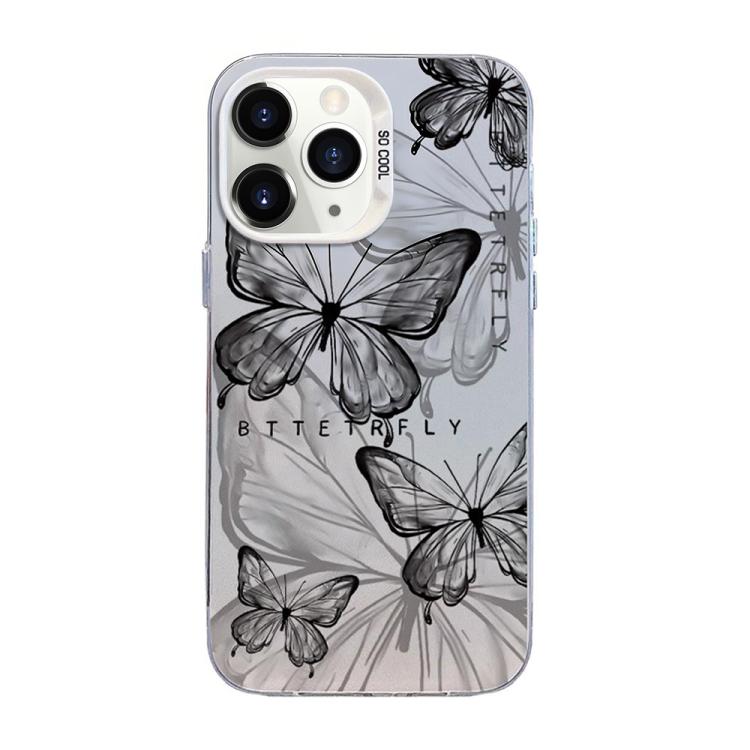 غطاء هاتف هجين من PC وTPU مطلي بالفضة بنقشة فراشة، لهواتف iPhone 12 mini، iPhone 11 Pro Max، iPhone 11، iPhone 11 Pro، iPhone XS / X، iPhone XR