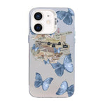 غطاء هاتف هجين من PC وTPU مطلي بالفضة بنقشة فراشة، لهواتف iPhone 12 mini، iPhone 11 Pro Max، iPhone 11، iPhone 11 Pro، iPhone XS / X، iPhone XR