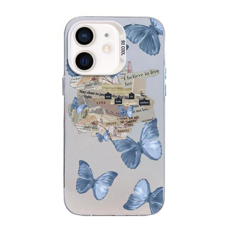 غطاء هاتف هجين من PC وTPU مطلي بالفضة بنقشة فراشة، لهواتف iPhone 12 mini، iPhone 11 Pro Max، iPhone 11، iPhone 11 Pro، iPhone XS / X، iPhone XR