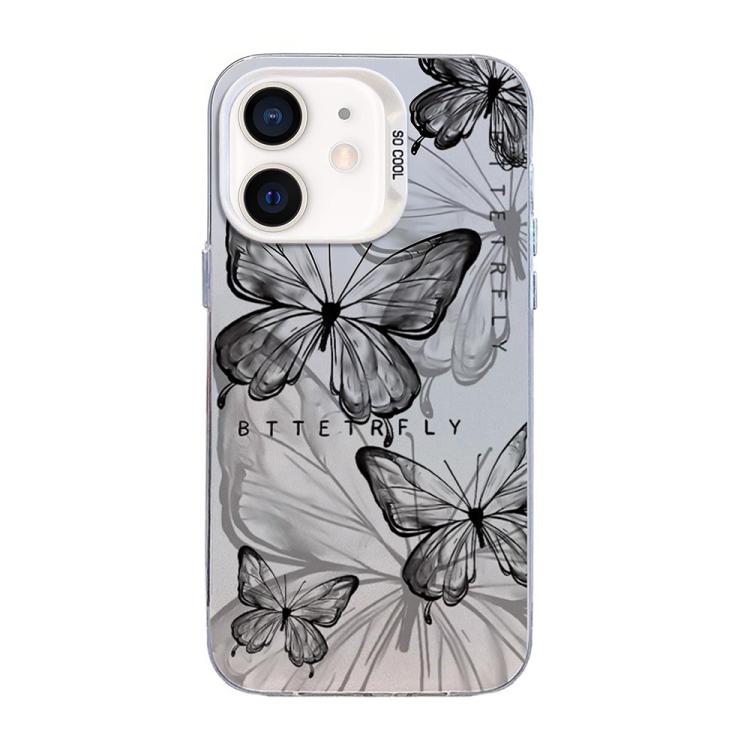 غطاء هاتف هجين من PC وTPU مطلي بالفضة بنقشة فراشة، لهواتف iPhone 12 mini، iPhone 11 Pro Max، iPhone 11، iPhone 11 Pro، iPhone XS / X، iPhone XR