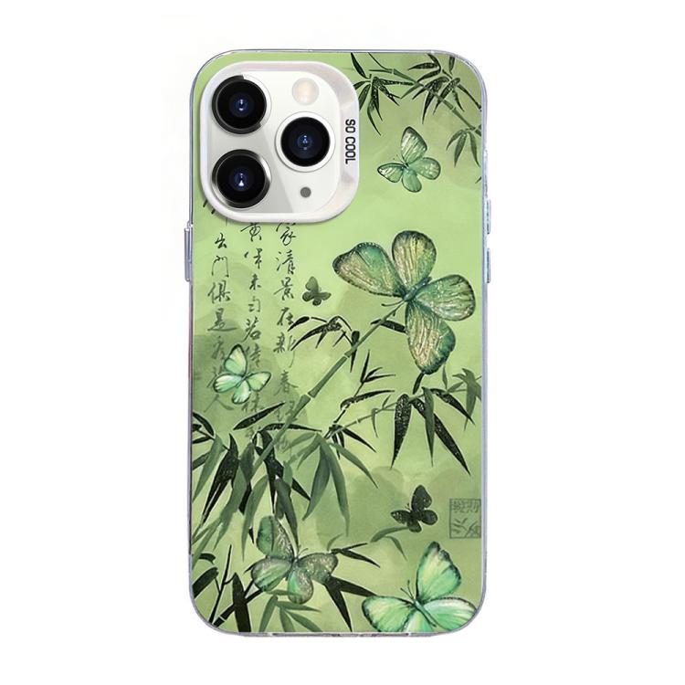 غطاء هاتف هجين من PC وTPU مطلي بالفضة بنقشة فراشة، لهواتف iPhone 12 mini، iPhone 11 Pro Max، iPhone 11، iPhone 11 Pro، iPhone XS / X، iPhone XR
