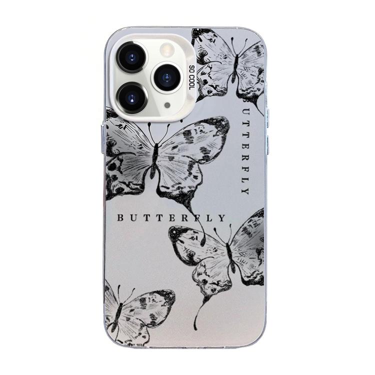 غطاء هاتف هجين من PC وTPU مطلي بالفضة بنقشة فراشة، لهواتف iPhone 12 mini، iPhone 11 Pro Max، iPhone 11، iPhone 11 Pro، iPhone XS / X، iPhone XR