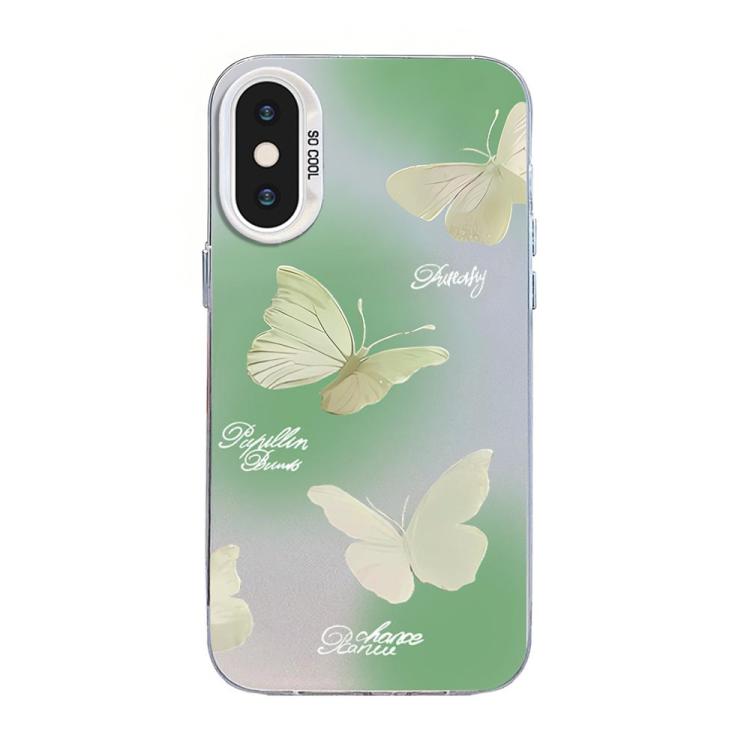 غطاء هاتف هجين من PC وTPU مطلي بالفضة بنقشة فراشة، لهواتف iPhone 12 mini، iPhone 11 Pro Max، iPhone 11، iPhone 11 Pro، iPhone XS / X، iPhone XR