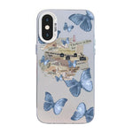 غطاء هاتف هجين من PC وTPU مطلي بالفضة بنقشة فراشة، لهواتف iPhone 12 mini، iPhone 11 Pro Max، iPhone 11، iPhone 11 Pro، iPhone XS / X، iPhone XR