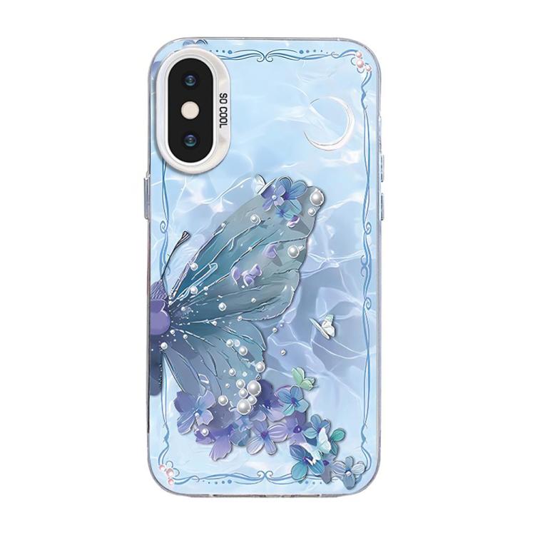 غطاء هاتف هجين من PC وTPU مطلي بالفضة بنقشة فراشة، لهواتف iPhone 12 mini، iPhone 11 Pro Max، iPhone 11، iPhone 11 Pro، iPhone XS / X، iPhone XR