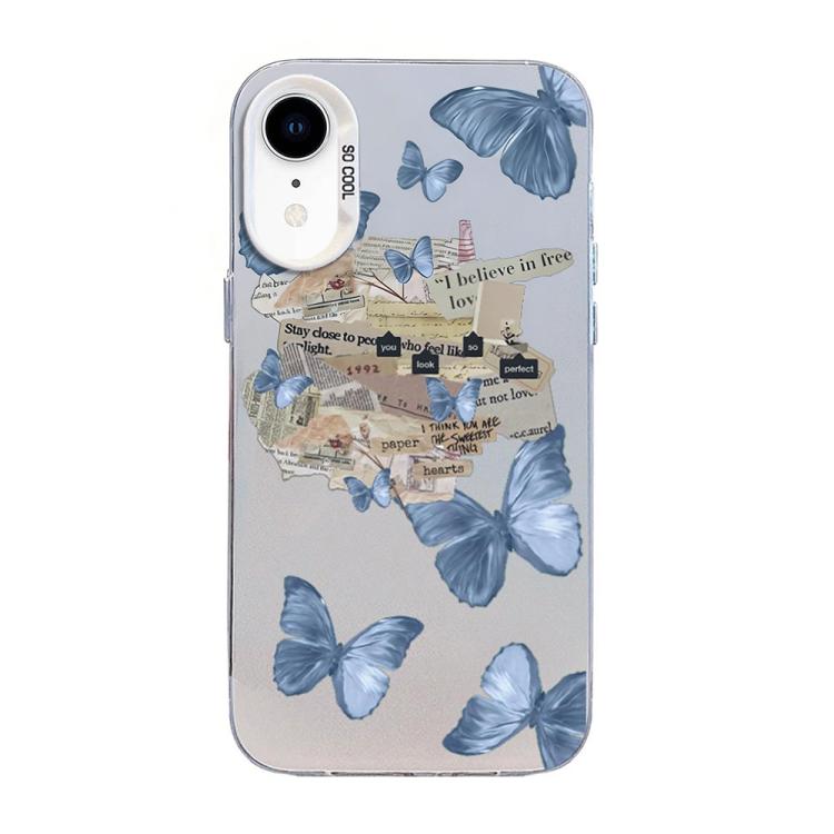غطاء هاتف هجين من PC وTPU مطلي بالفضة بنقشة فراشة، لهواتف iPhone 12 mini، iPhone 11 Pro Max، iPhone 11، iPhone 11 Pro، iPhone XS / X، iPhone XR