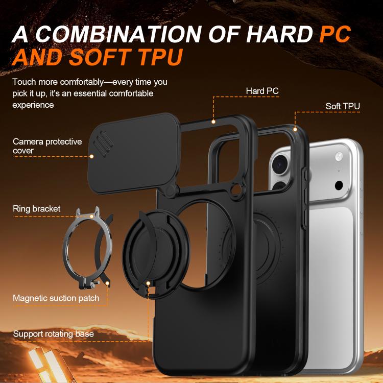 حافظة هاتف بمثبت دوار مغناطيسي مع درع منزلق للكاميرا، لهواتف iPhone 17 Pro Max، iPhone 17 Pro، iPhone 17، iPhone Air، iPhone 16 Pro Max، iPhone 16 Pro