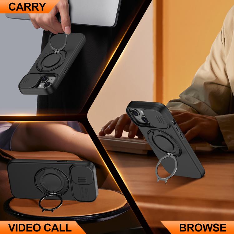 Camera Sliding Shield Magnetic Rotation Holder Phone Case, For iPhone 14 / 13, For iPhone 14 Pro, For iPhone 14 Pro Max, For iPhone 13 Pro Max / 12 Pro Max, For iPhone 13 Pro, For iPhone 12 / 12 Pro