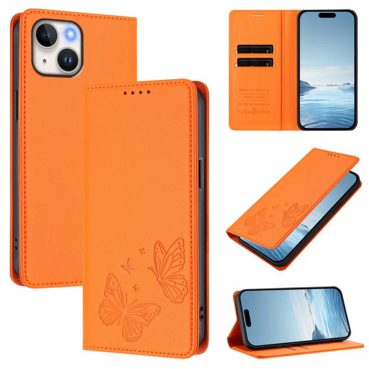 Strong Magnetic Dual Butterfly RFID Vegan Leather Phone Case, For iPhone 15, For iPhone 14 Plus, For iPhone 14 / 13, For iPhone 14 Pro