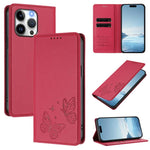 Strong Magnetic Dual Butterfly RFID Vegan Leather Phone Case, For iPhone 15, For iPhone 14 Plus, For iPhone 14 / 13, For iPhone 14 Pro