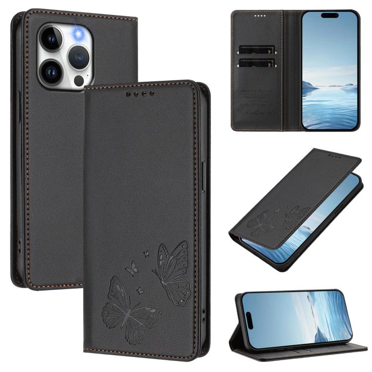 Strong Magnetic Dual Butterfly RFID Vegan Leather Phone Case, For iPhone 15, For iPhone 14 Plus, For iPhone 14 / 13, For iPhone 14 Pro