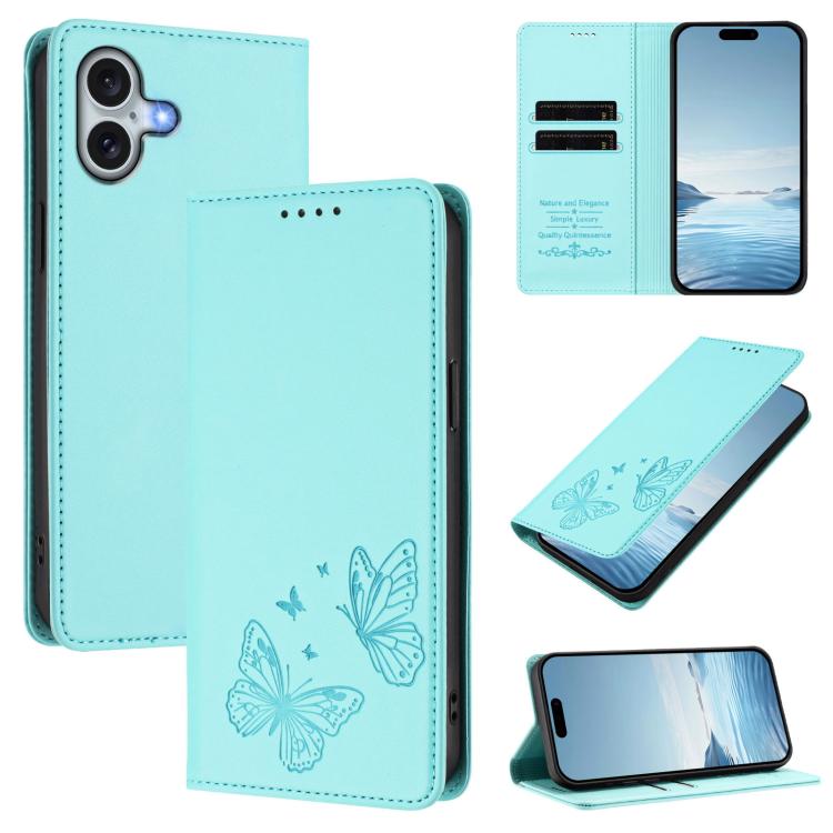 غطاء هاتف من الجلد النباتي المغناطيسي القوي مزدوج الفراشة مع تقنية RFID، لجهاز iPhone Air، لجهاز iPhone 16 Pro Max، لجهاز iPhone 16 Pro، لجهاز iPhone 16 Plus