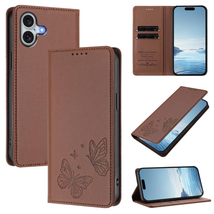 غطاء هاتف من الجلد النباتي المغناطيسي القوي مزدوج الفراشة مع تقنية RFID، لجهاز iPhone Air، لجهاز iPhone 16 Pro Max، لجهاز iPhone 16 Pro، لجهاز iPhone 16 Plus