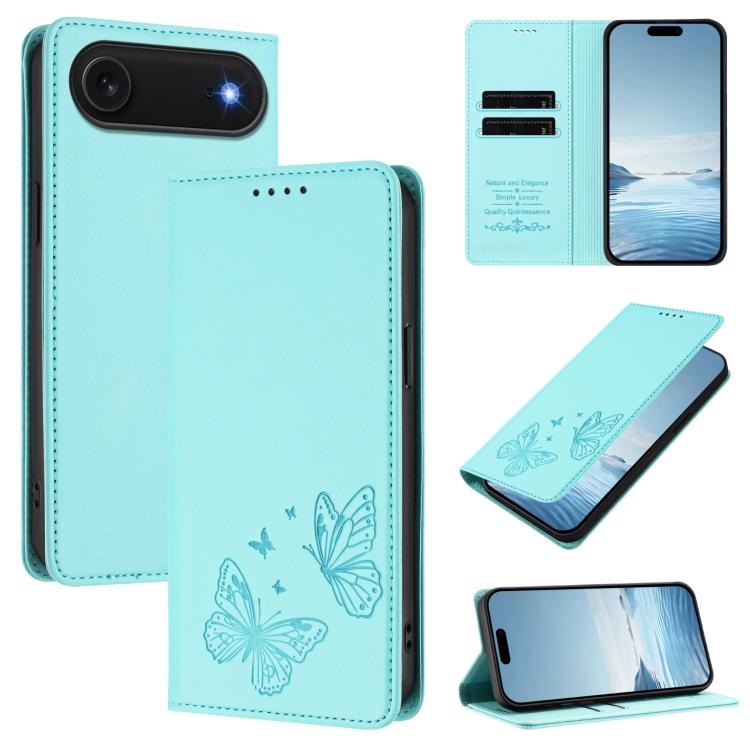 غطاء هاتف من الجلد النباتي المغناطيسي القوي مزدوج الفراشة مع تقنية RFID، لجهاز iPhone Air، لجهاز iPhone 16 Pro Max، لجهاز iPhone 16 Pro، لجهاز iPhone 16 Plus