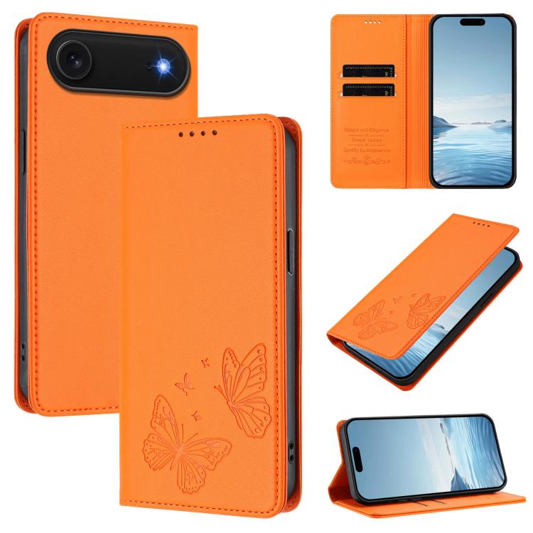 غطاء هاتف من الجلد النباتي المغناطيسي القوي مزدوج الفراشة مع تقنية RFID، لجهاز iPhone Air، لجهاز iPhone 16 Pro Max، لجهاز iPhone 16 Pro، لجهاز iPhone 16 Plus