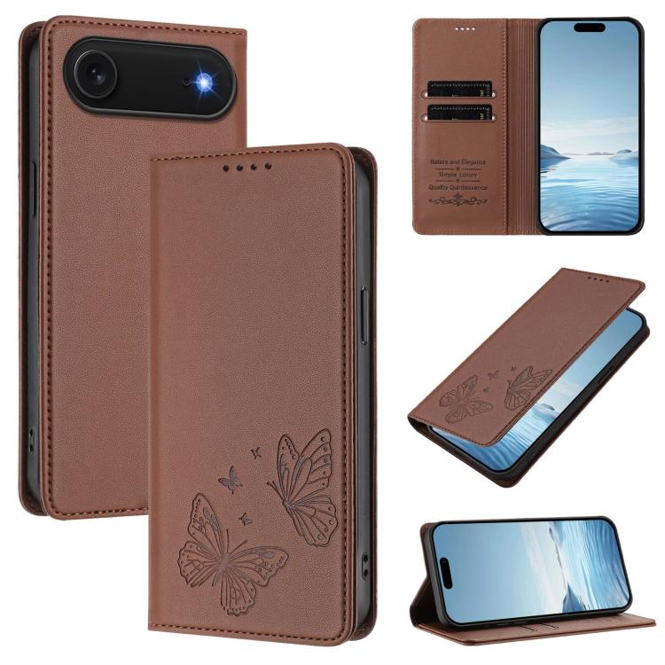 غطاء هاتف من الجلد النباتي المغناطيسي القوي مزدوج الفراشة مع تقنية RFID، لجهاز iPhone Air، لجهاز iPhone 16 Pro Max، لجهاز iPhone 16 Pro، لجهاز iPhone 16 Plus