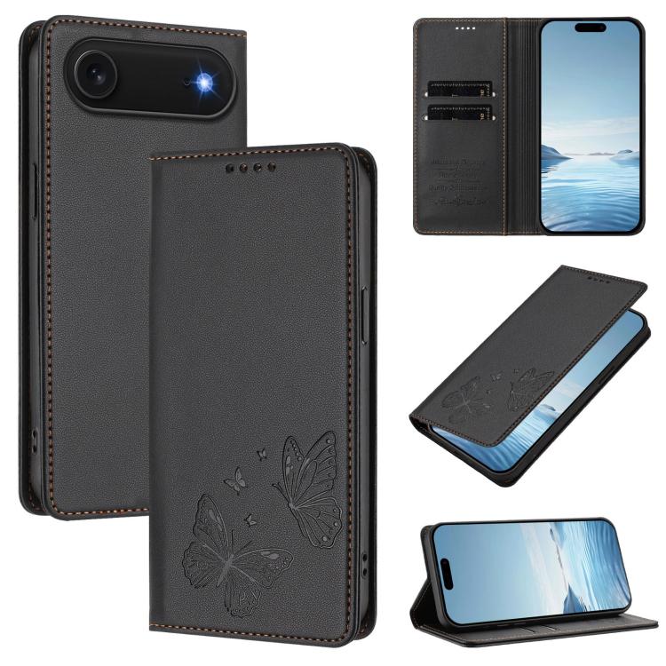 غطاء هاتف من الجلد النباتي المغناطيسي القوي مزدوج الفراشة مع تقنية RFID، لجهاز iPhone Air، لجهاز iPhone 16 Pro Max، لجهاز iPhone 16 Pro، لجهاز iPhone 16 Plus
