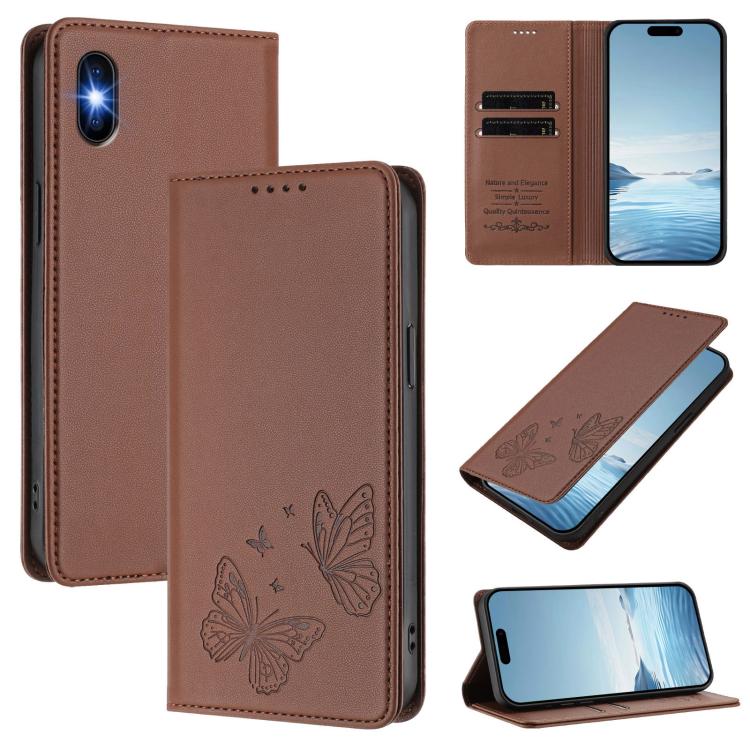 حافظة هاتف من الجلد النباتي مع تجميع قوي مغناطيسي مزدوج على شكل فراشة RFID، لهواتف iPhone X / XS، iPhone XR، iPhone XS Max، iPhone 8 Plus / 7 Plus