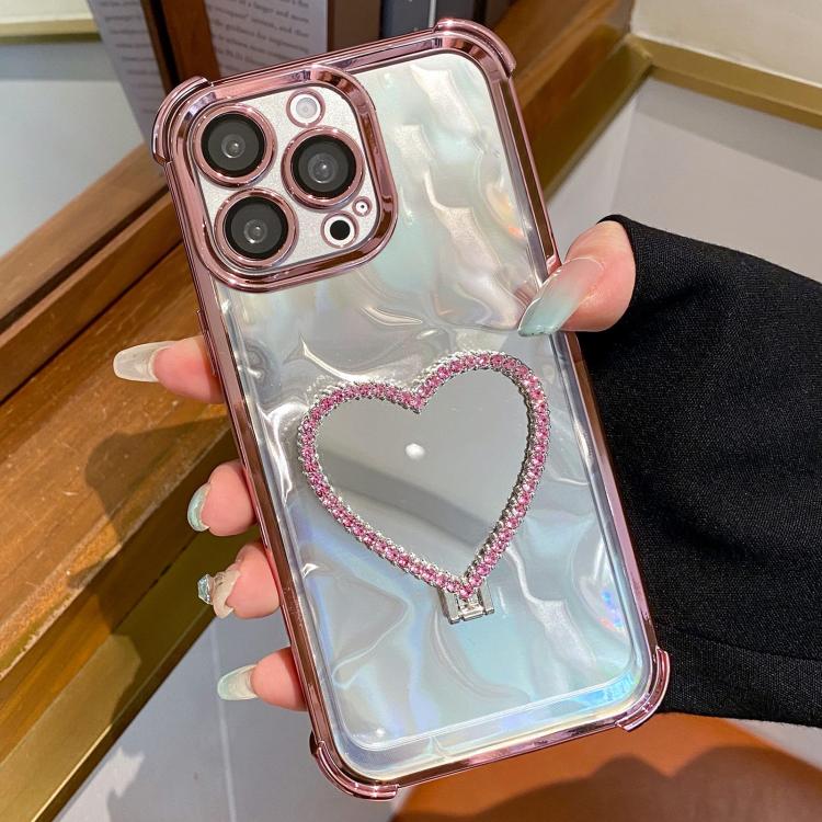 غطاء هاتف من TPU مطلي بالكهرباء وأكريليك مع حامل على شكل قلب، لأجهزة iPhone 13 Pro، iPhone 13، iPhone 12، iPhone 12 Pro Max، iPhone 12 Pro، iPhone 11 Pro Max، iPhone 11، iPhone 11 Pro، iPhone X / XS