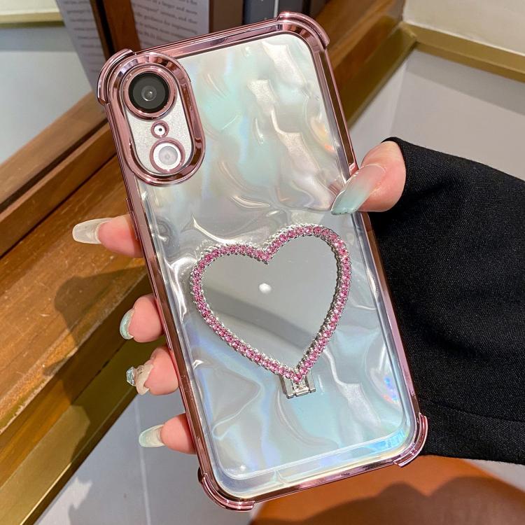 حافظة هاتف من TPU مطلي بالكهرباء مع مرآة على شكل قلب وحامل، لهاتف iPhone XR، لهاتف iPhone XS Max