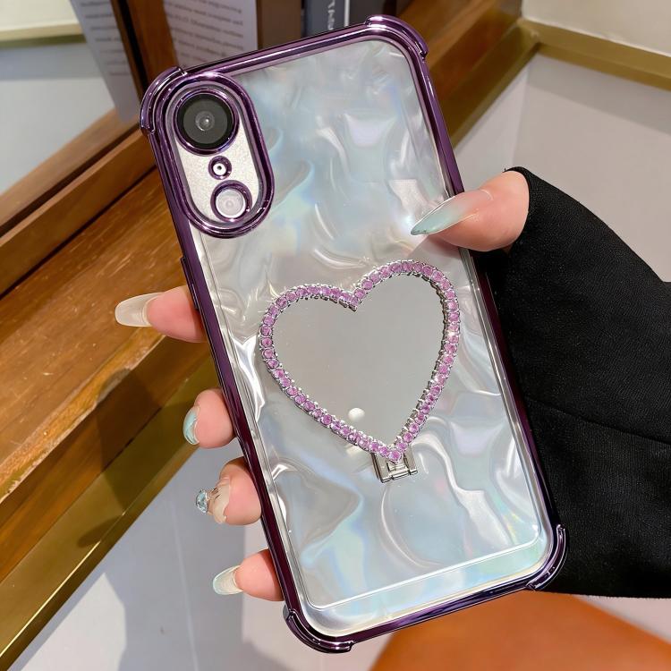 حافظة هاتف من TPU مطلي بالكهرباء مع مرآة على شكل قلب وحامل، لهاتف iPhone XR، لهاتف iPhone XS Max