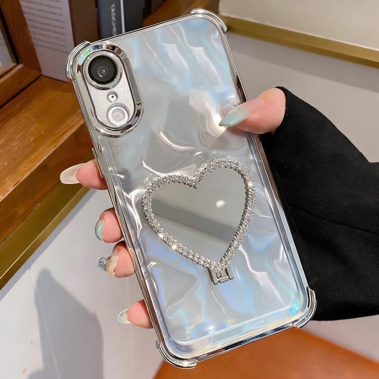 حافظة هاتف من TPU مطلي بالكهرباء مع مرآة على شكل قلب وحامل، لهاتف iPhone XR، لهاتف iPhone XS Max