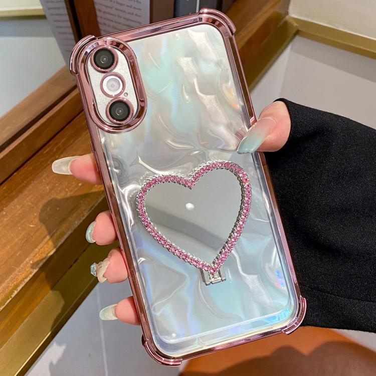 حافظة هاتف من TPU مطلي بالكهرباء مع مرآة على شكل قلب وحامل، لهاتف iPhone XR، لهاتف iPhone XS Max