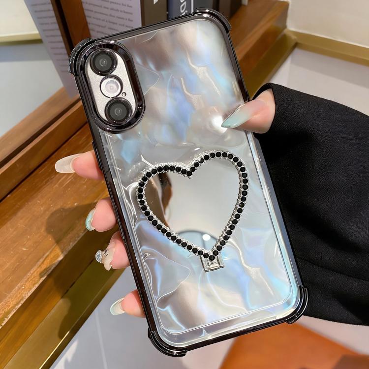 حافظة هاتف من TPU مطلي بالكهرباء مع مرآة على شكل قلب وحامل، لهاتف iPhone XR، لهاتف iPhone XS Max