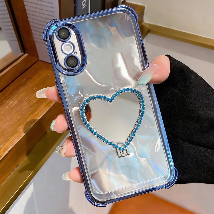حافظة هاتف من TPU مطلي بالكهرباء مع مرآة على شكل قلب وحامل، لهاتف iPhone XR، لهاتف iPhone XS Max