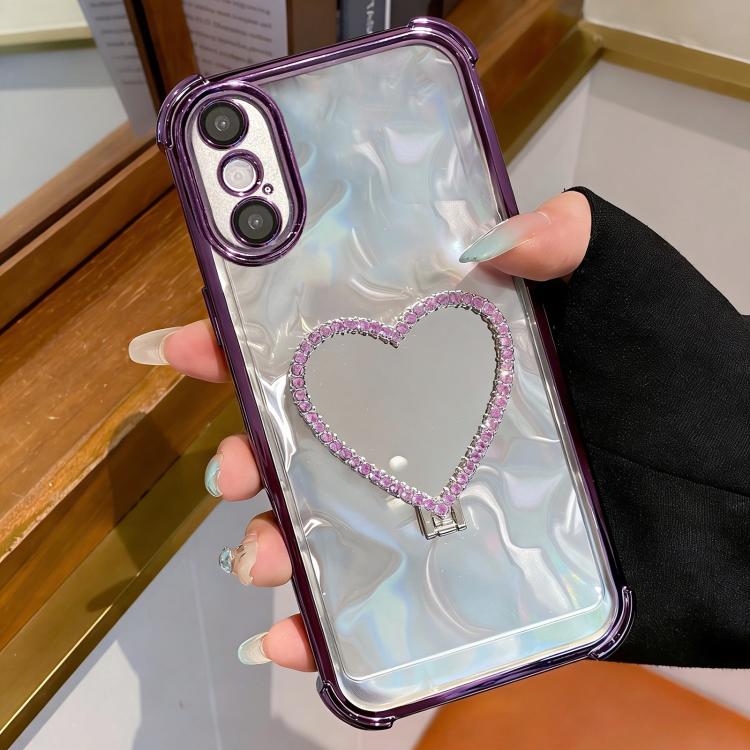 حافظة هاتف من TPU مطلي بالكهرباء مع مرآة على شكل قلب وحامل، لهاتف iPhone XR، لهاتف iPhone XS Max
